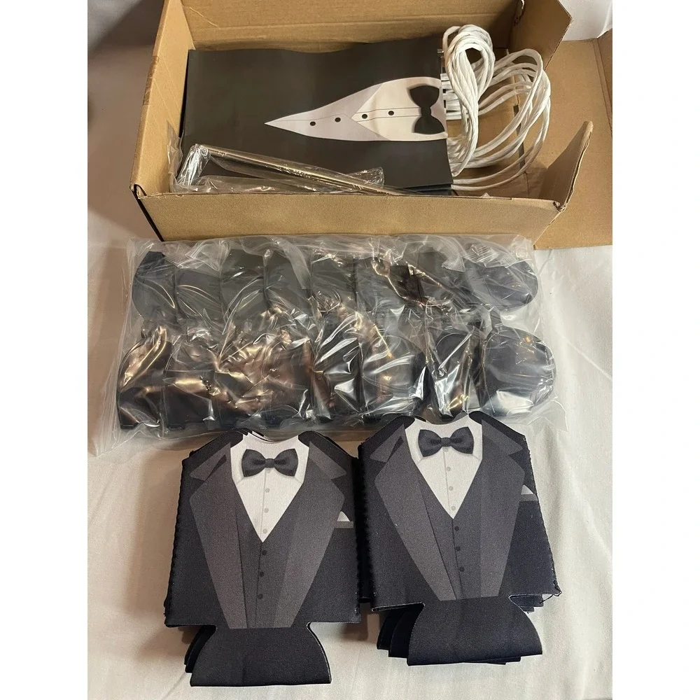 Mifoci Groomsmen Proposal Set‎ Tuxedo Can Coolers Metal Straws Gift Bags Black
